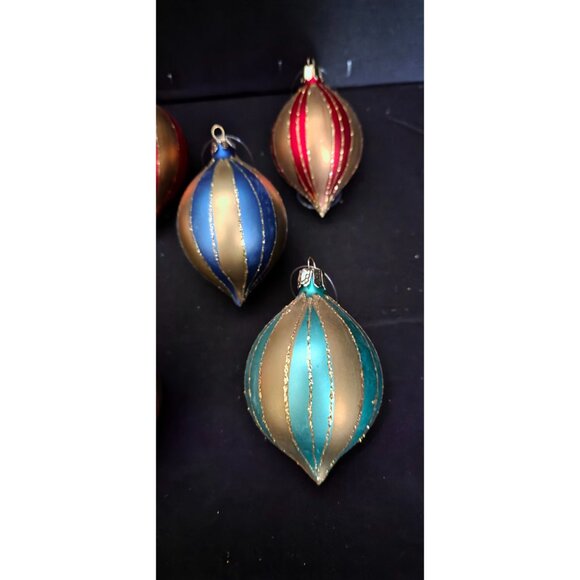Vintage Glass Teardrop Christmas Ornaments with Gold Stripes and Glitter - Picture 6 of 11